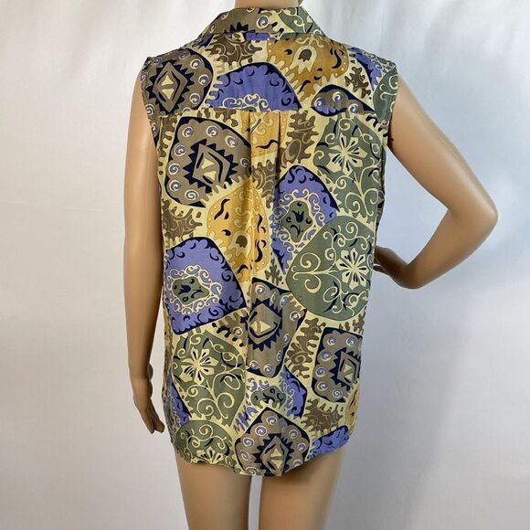 Tess 100% silk multicolored sleeveless blouse top size L - Picture 3 of 7